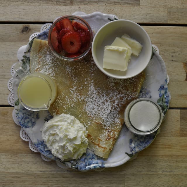 Strawberries, Lemon and Sugar Crepes.