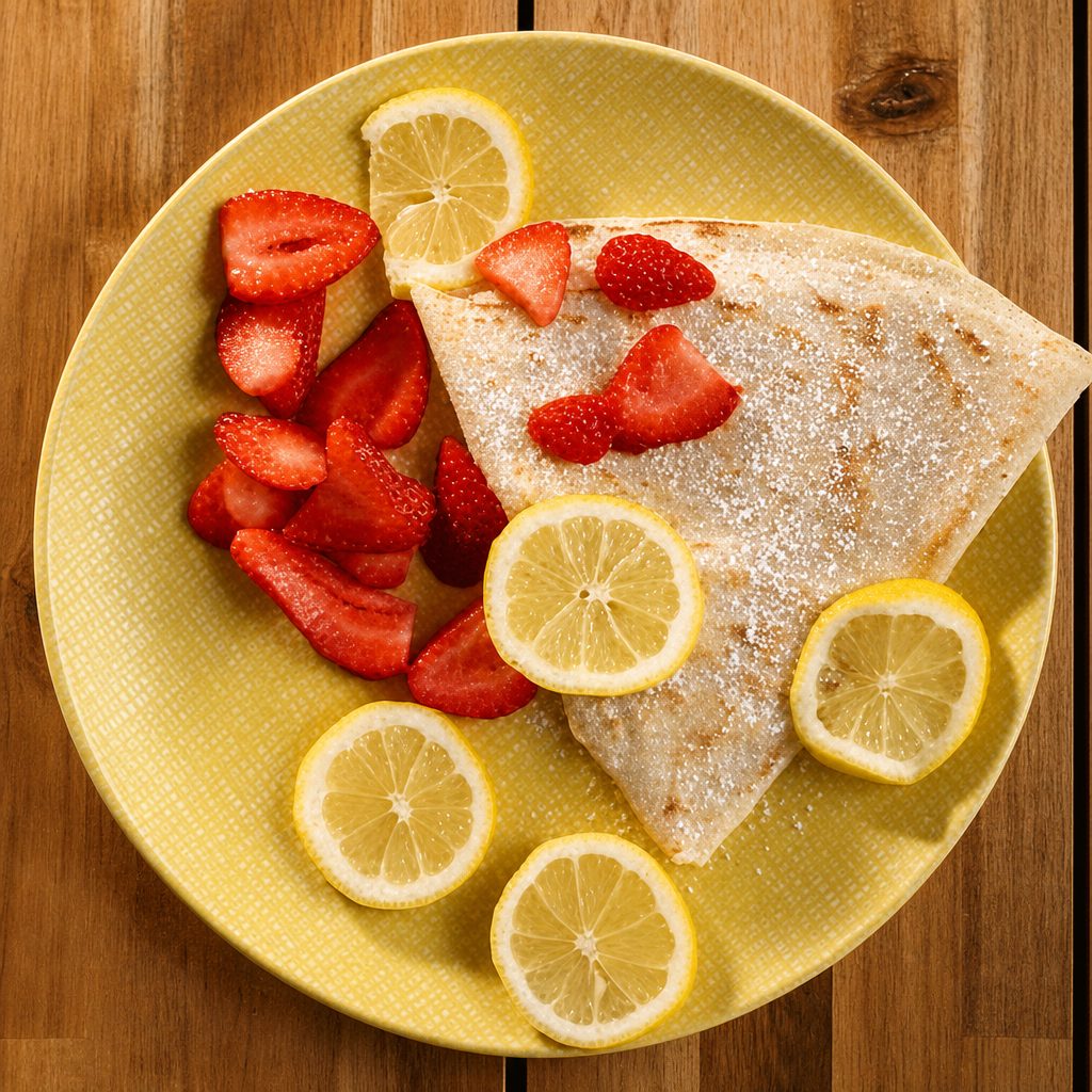 Strawberries, Lemon and Sugar Crepes.