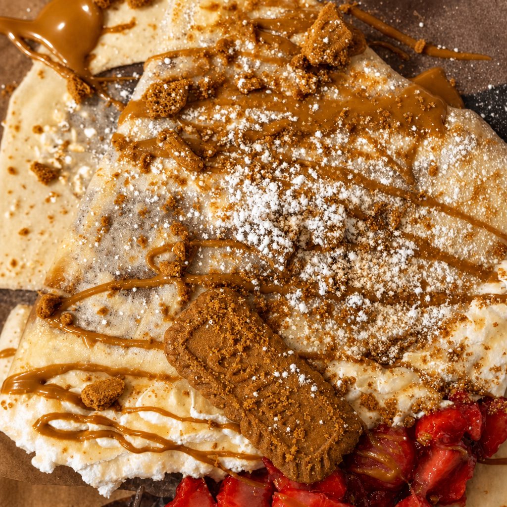 White Chocolate Biscoff Crepe.