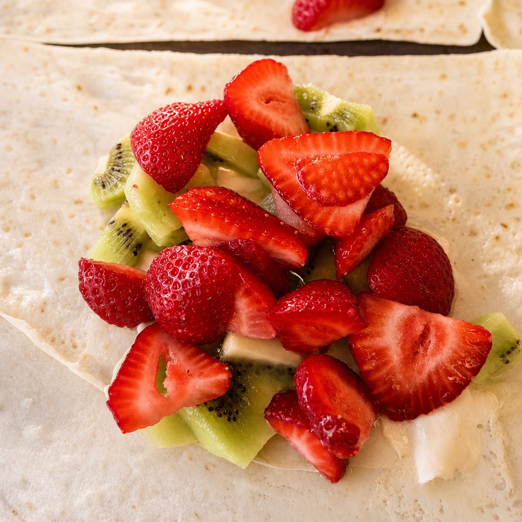 Strawberries, Kiwi and Honey Crepes.