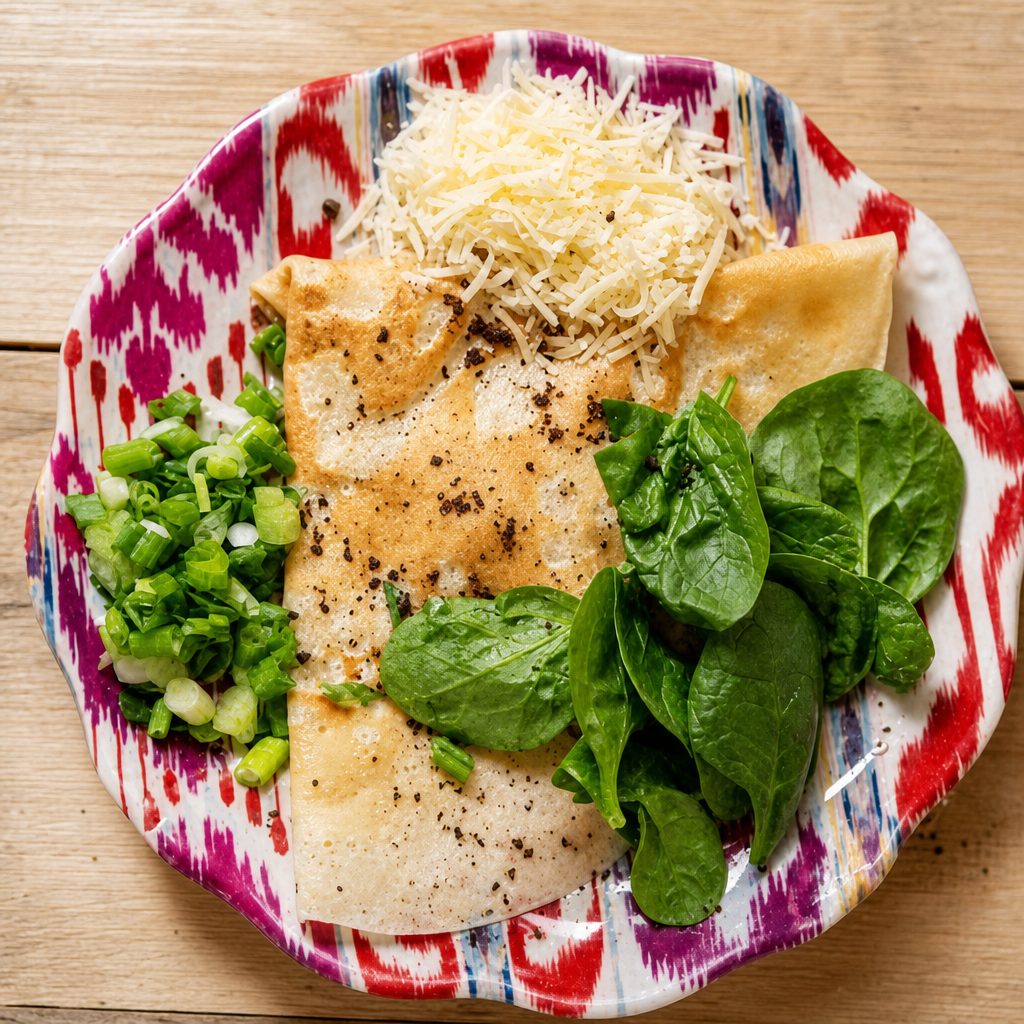 Cheese, Spinach and Green Onions Crepe.