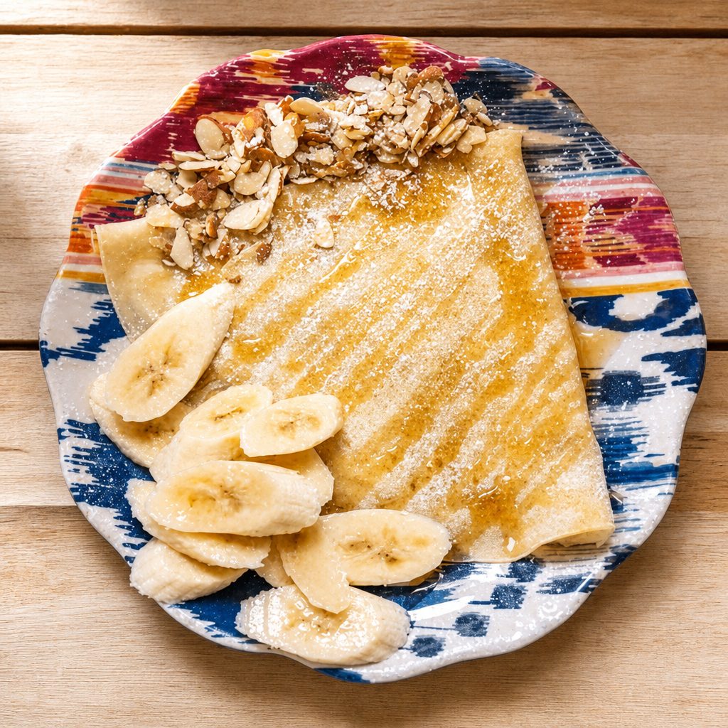 Honey, Banana and Almonds Crepes.