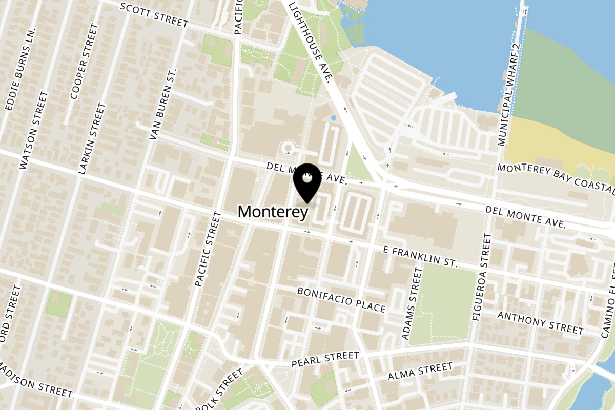 Map showing the location of Manasiri Crepe on 321 Alvarado St in Monterey